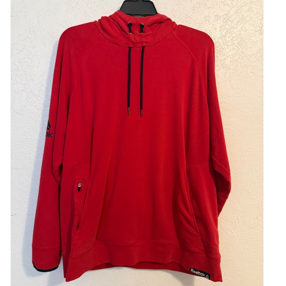 Reebok Mens Red Delta Logo Pullover Hoodie Sweatshirt Size 2XL Raglan Sleeve